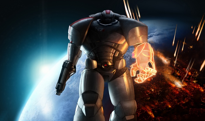 Commander Shepard from Mass Effect in Warhammer 40K armor