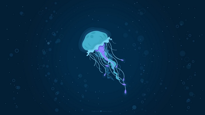 Illustration of a glowing jellyfish underwater