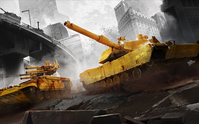 Golden Tanks in a Destroyed City Battle