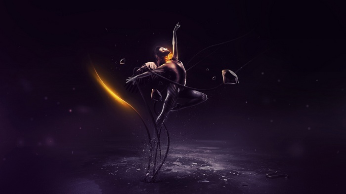 Ballerina in dramatic pose with glowing elements