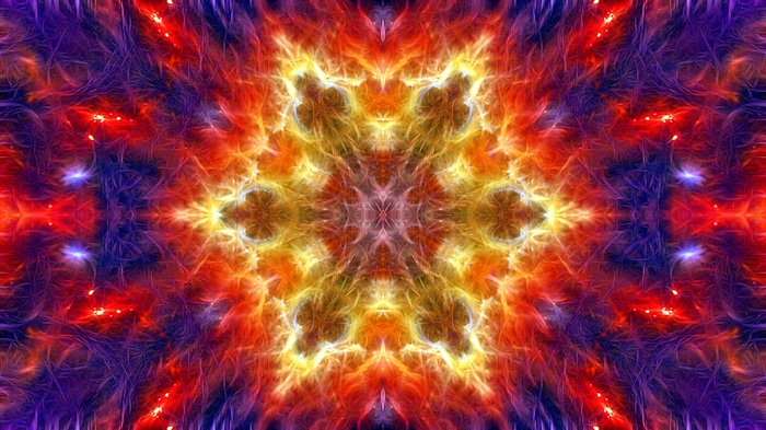 Colorful fractal pattern with red, yellow, and purple hues