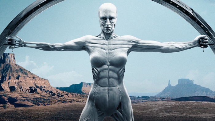 Westworld android in desert landscape 4K