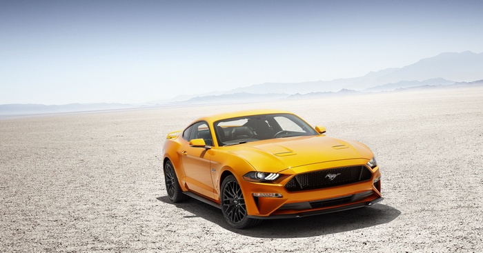 2018 Ford Mustang in a desert landscape