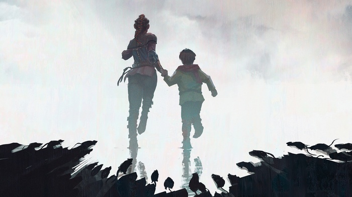 Amicia and Hugo running from rats in The Plague