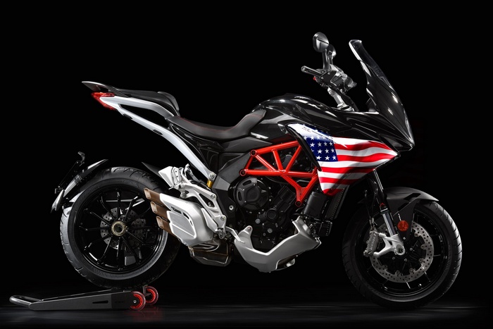 MV Agusta Turismo Veloce 800 motorcycle with American flag livery