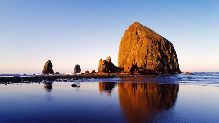 Haystack Rock at Cannon Beach during sunset
