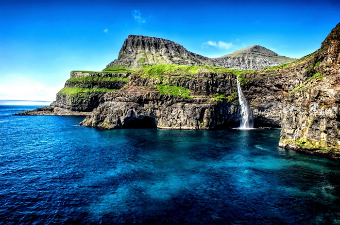 Denmark, Waterfall, Gasadalur, Faroe Islands