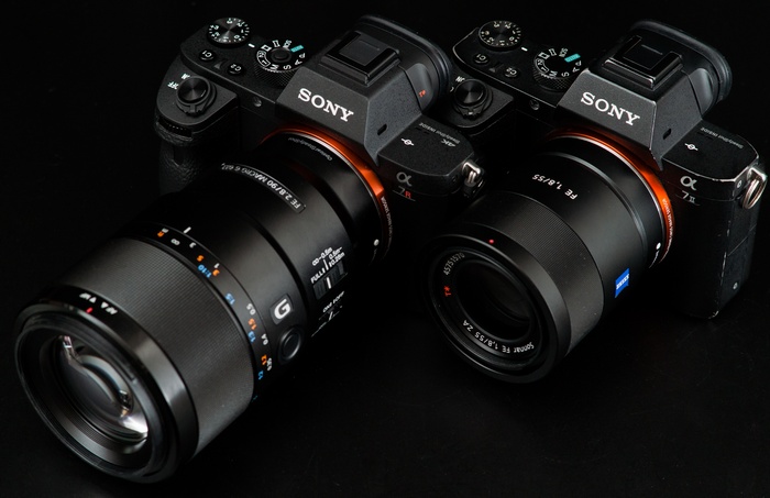Sony Alpha 7R and a7 II cameras with lenses