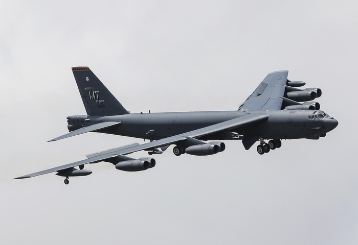 Boeing B-52 Stratofortress strategic bomber in flight