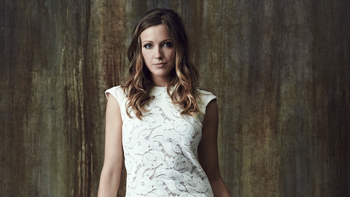 Katie Cassidy in white lace dress