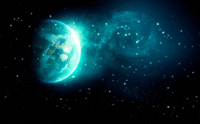 Earth in a nebula with stars