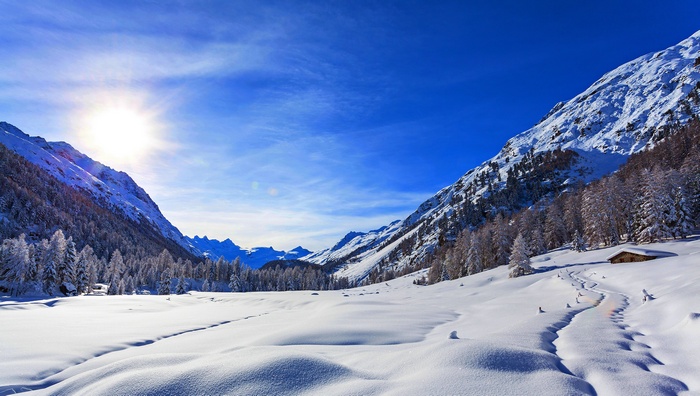 Winter Mountains with Sun and Snow