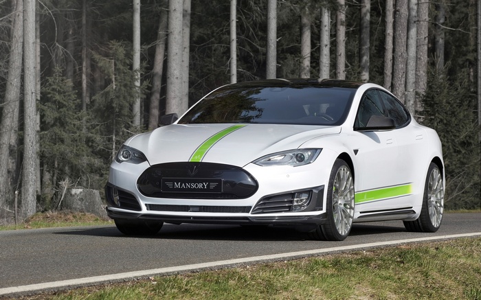White 2017 Tesla Model S by Mansory with green accents