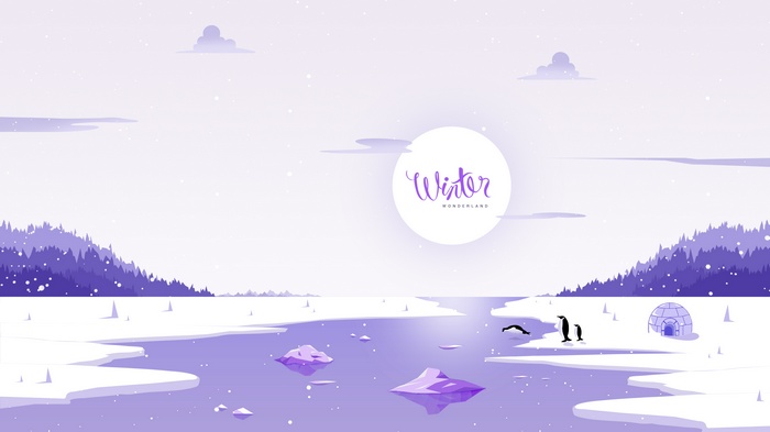 Winter Wonderland Landscape with Penguins and Igloo