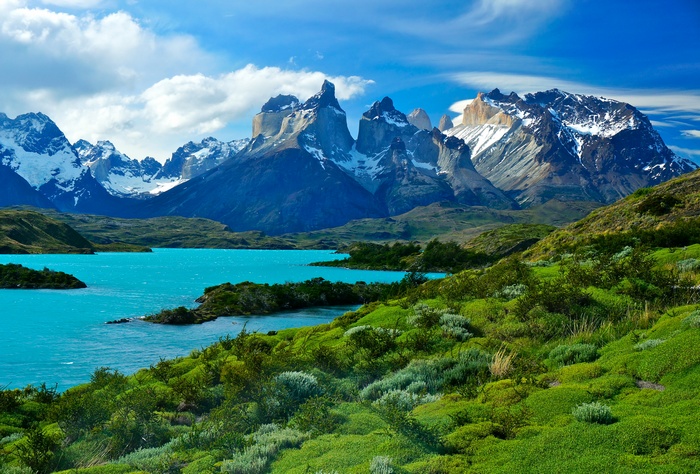 Torres del Paine National Park with turquoise lake