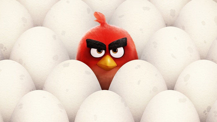Red from Angry Birds surrounded by eggs