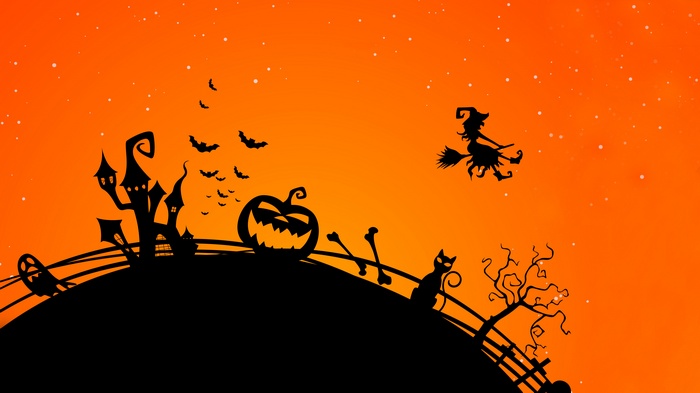 Halloween Witch Flying Over Scary House and Pumpkin 4K
