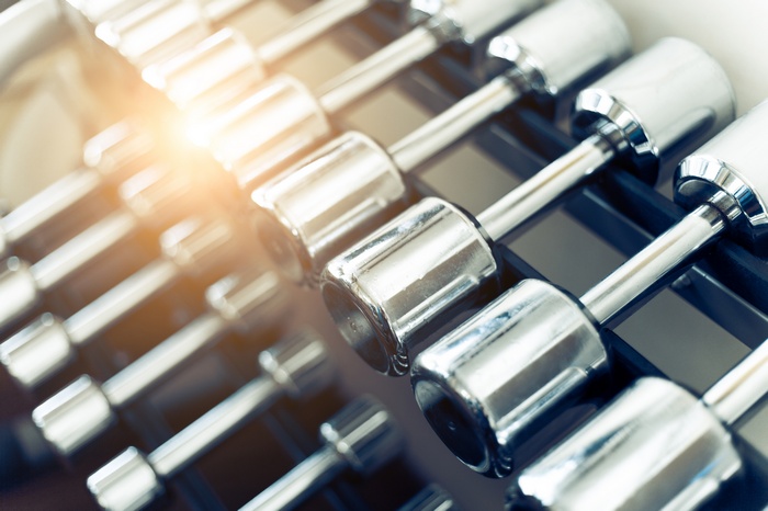 Dumbbells in a Gym Rack