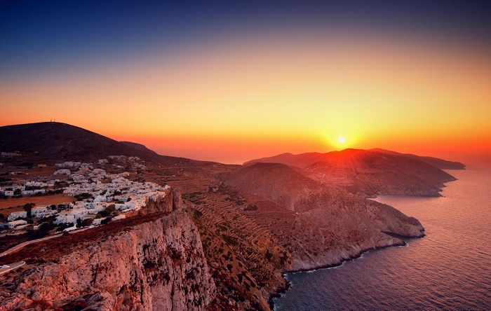 Sunset over Folegandros island, Greece