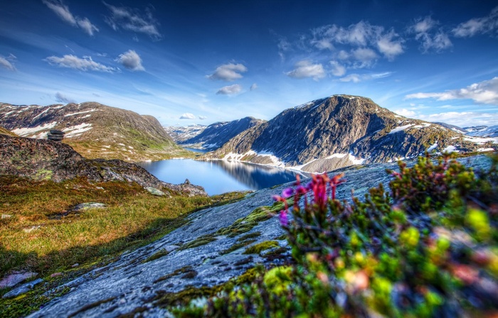 Mountains and Lake in Spring