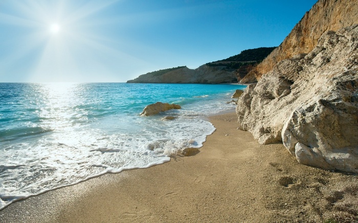 Beach with turquoise water and cliffs