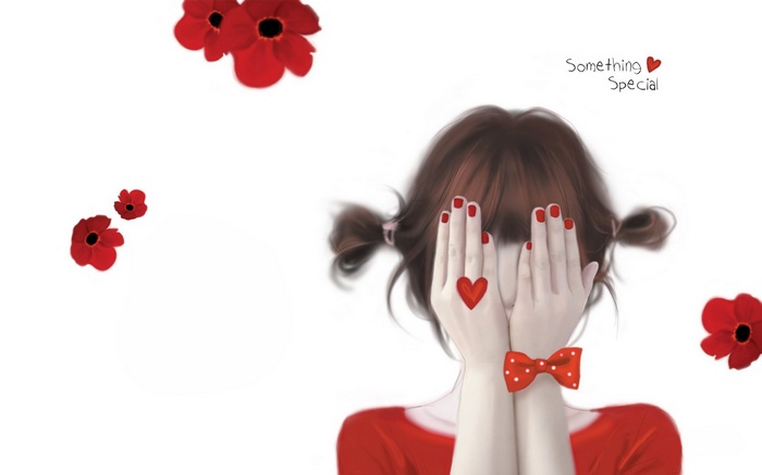 Cute girl with red flowers and text "Something Special"