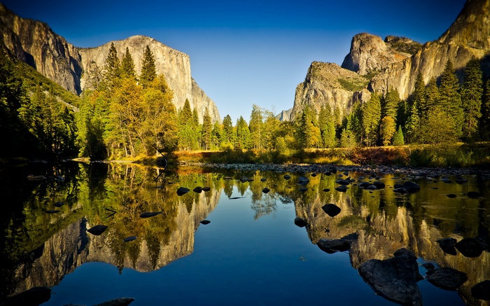 Yosemite Valley, California with River Reflection