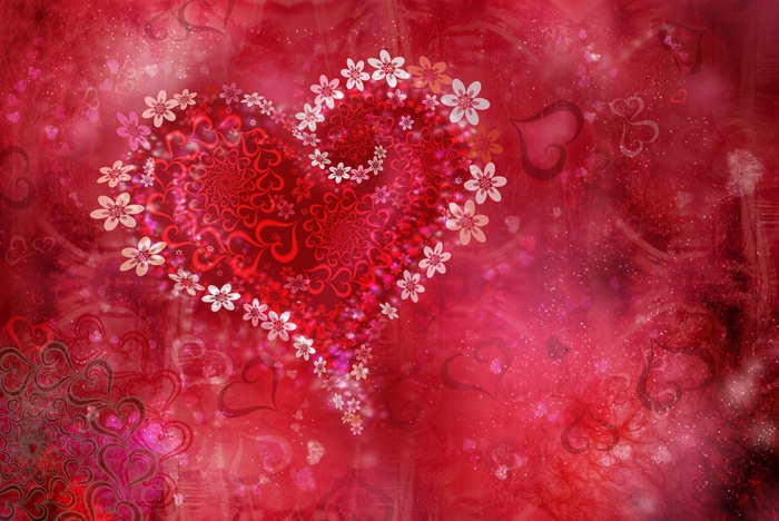 Abstract Red Heart with Flowers 4K