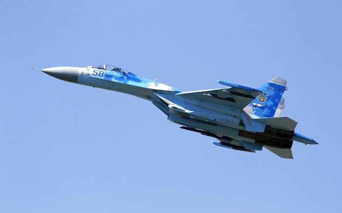 Ukrainian Air Force Sukhoi Su-27 fighter jet in flight