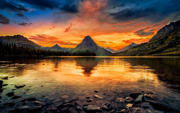 Sunset over Two Medicine Lake, Glacier National Park, Montana 4K