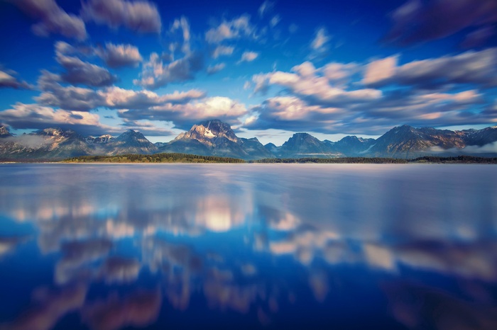 Jackson Lake and Grand Teton National Park with Sky Reflections