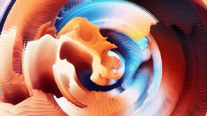 Abstract layered spiral with orange and blue colors
