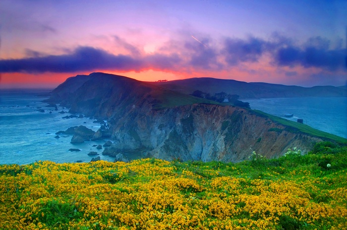 Sunset over Point Reyes Coast in California