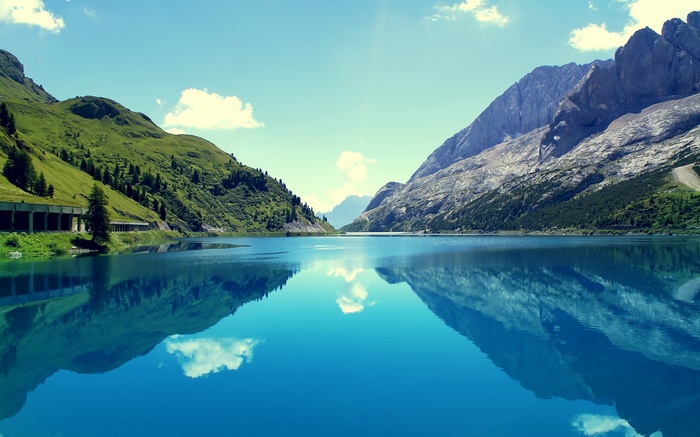 Lake with Marmolada mountain in Italy