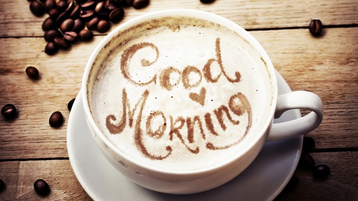 Coffee with "Good Morning" written on foam