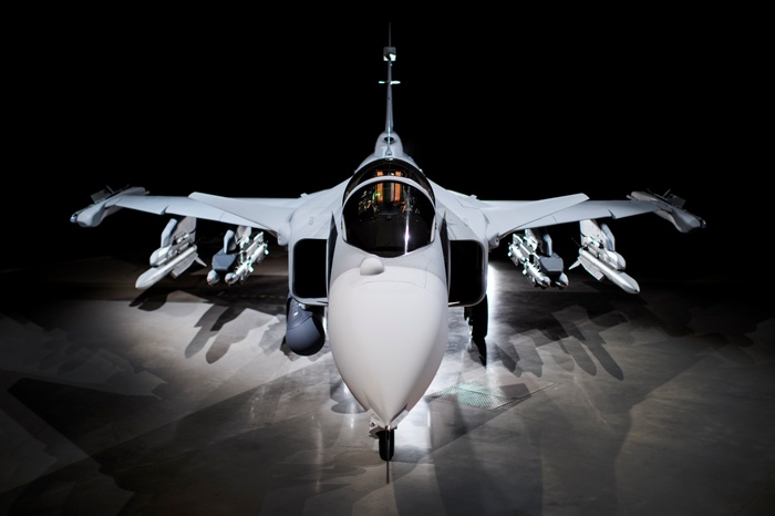 Saab JAS 39 Gripen fighter jet with missiles