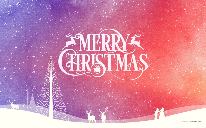 Merry Christmas watercolor background with reindeer and trees