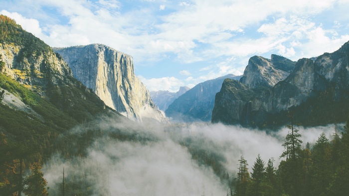 Yosemite Valley with El Capitan and Fog