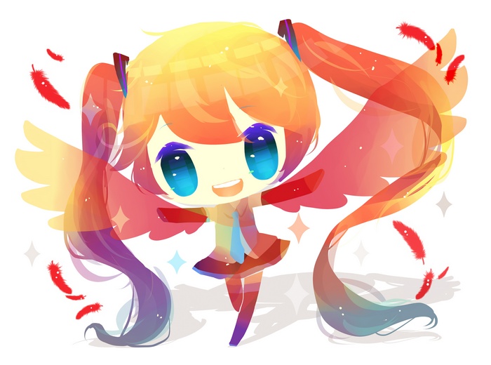 Anime girl with rainbow hair and wings