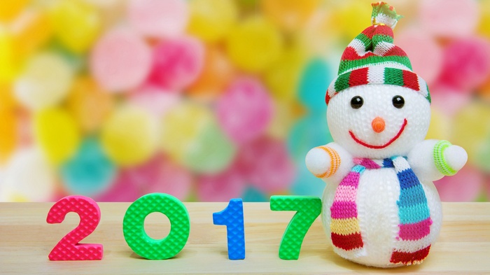 2017 Snowman with Colorful Background