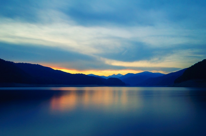Lake and Mountains at Sunset 4K