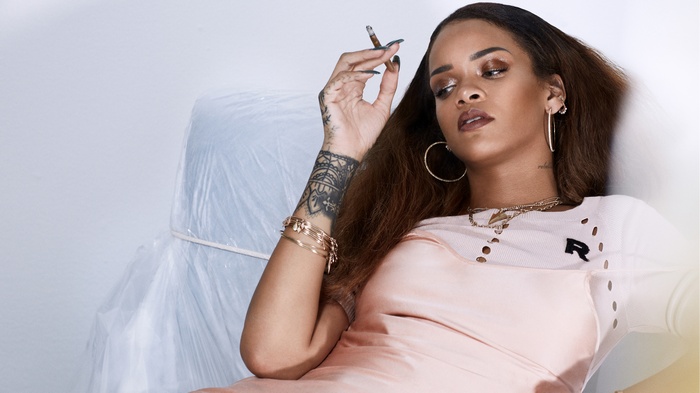 Rihanna smoking a cigarette