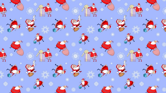 Santa Claus with Gifts and Snowflakes Pattern