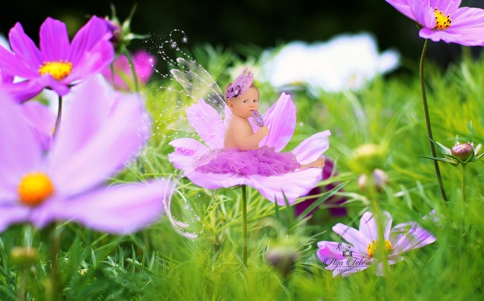 Cute baby girl in a flower