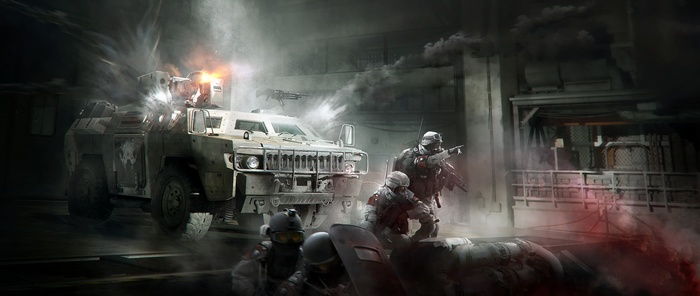 Soldiers and armored vehicle in Tom Clancy's The Division