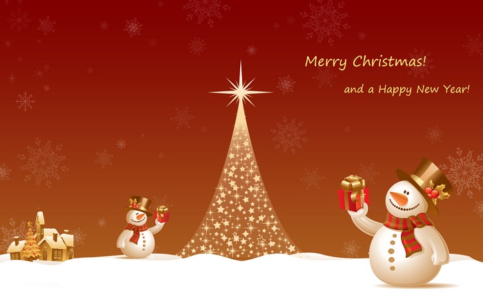 Merry Christmas and Happy New Year Snowman Scene