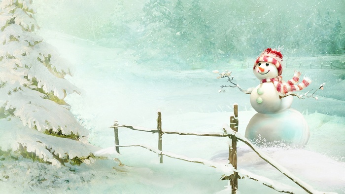 Snowman in a Winter Snowfall