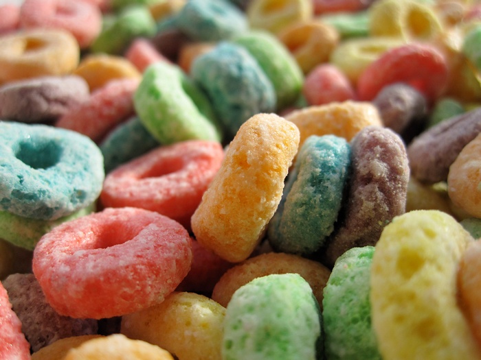 Colorful sugar coated cereal loops