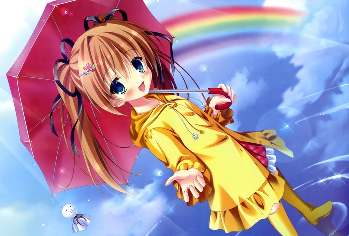 Anime girl with umbrella and rainbow