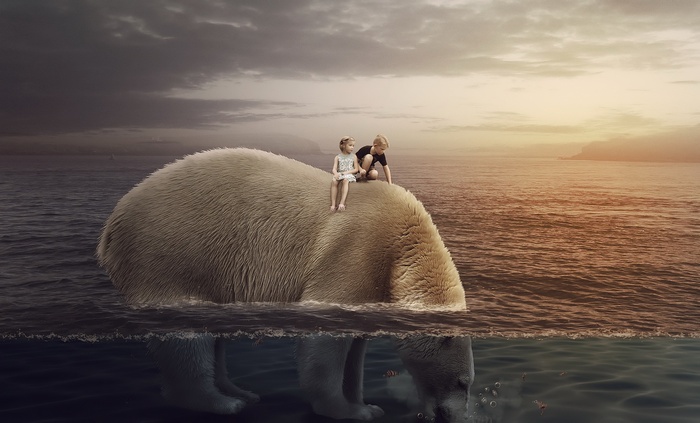 Polar bear, Kids, Big bear, Girl, Boy